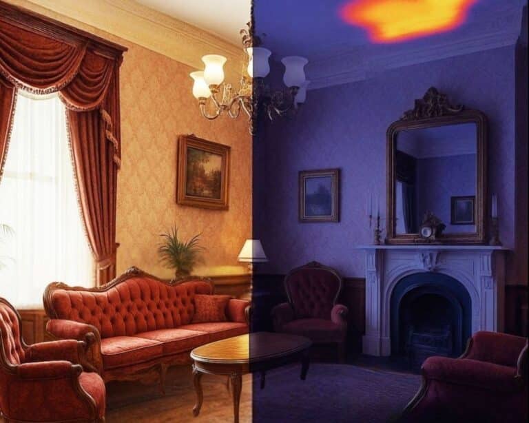 Split view of ornate living room