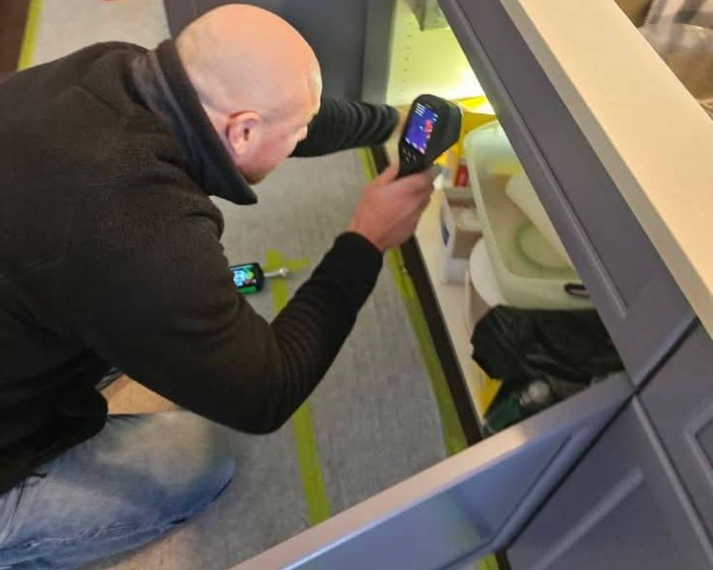 Person inspecting under kitchen sink
